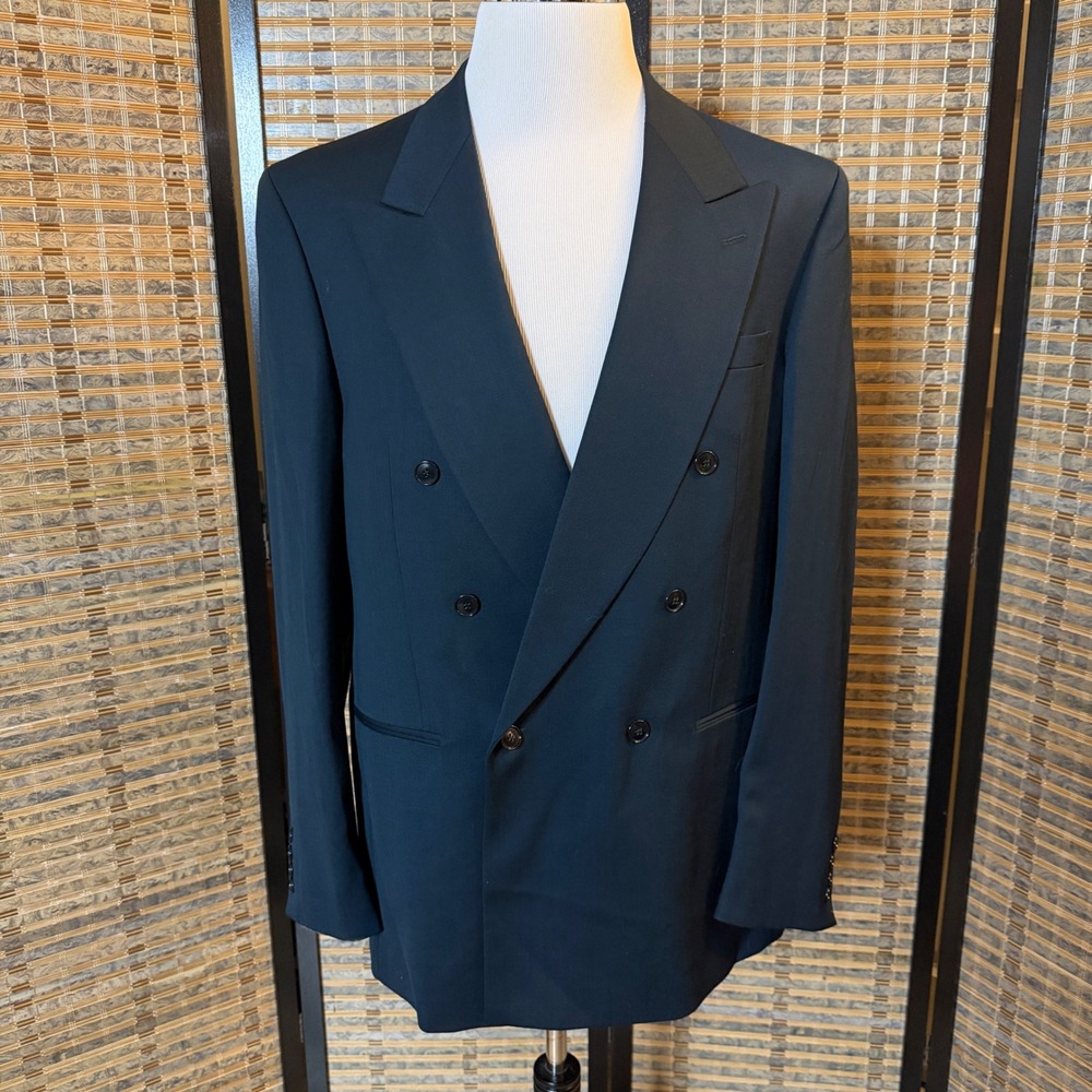 Paulo Solari Blazer Mens XL Black Double Breasted Wool Peak Lapel Jacket